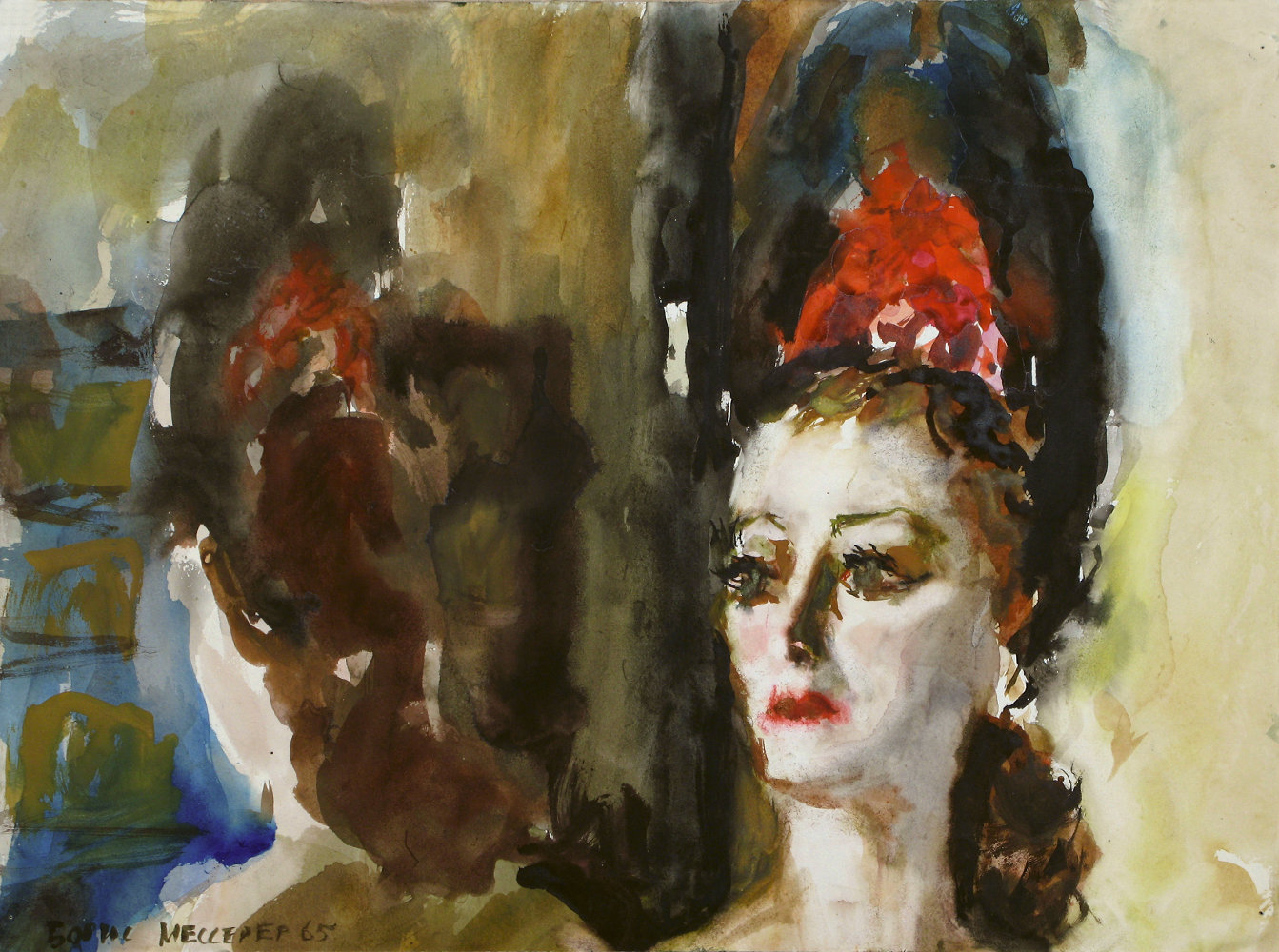 О выставке Бориса Мессерера «Акварели», проходившей в галерее «Открытый клуб» 22.03-02.04.2024 : Борис Мессерер. Портрет Майи Плисецкой. 1965 г.